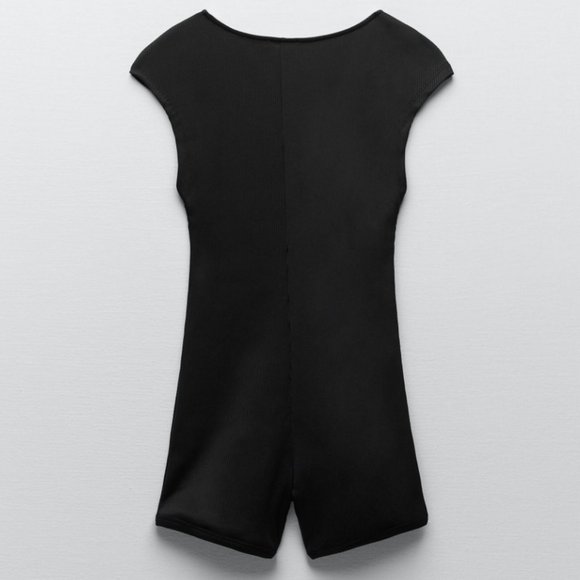 Zara Black Ribbed Sweetheart Neckline Romper Playsuit Stretch Bodycon Medium - Picture 3 of 7